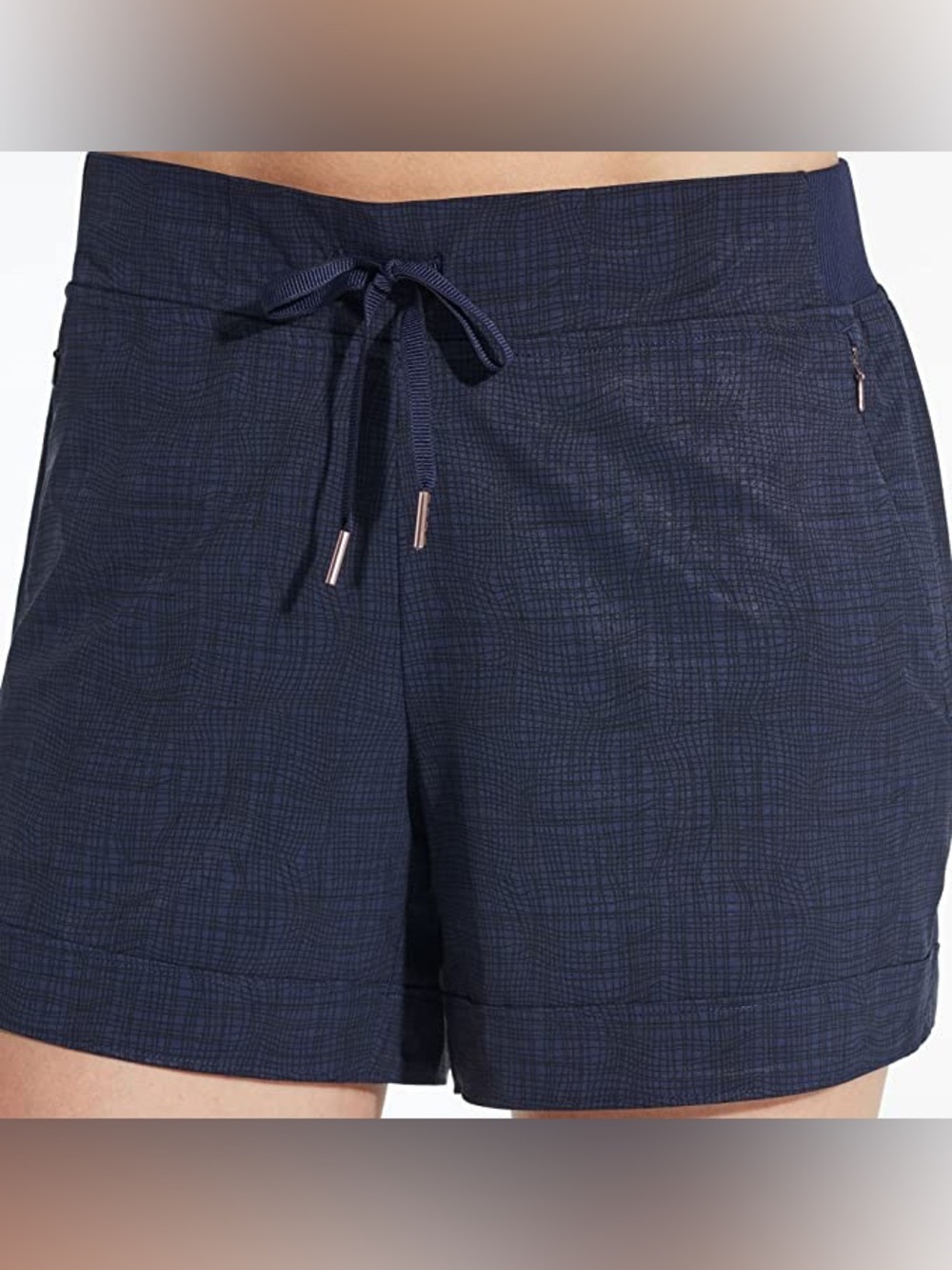 CALIA by Carrie Underwood Anywhere Printed Cuff Shorts Navy medium 8” inseam